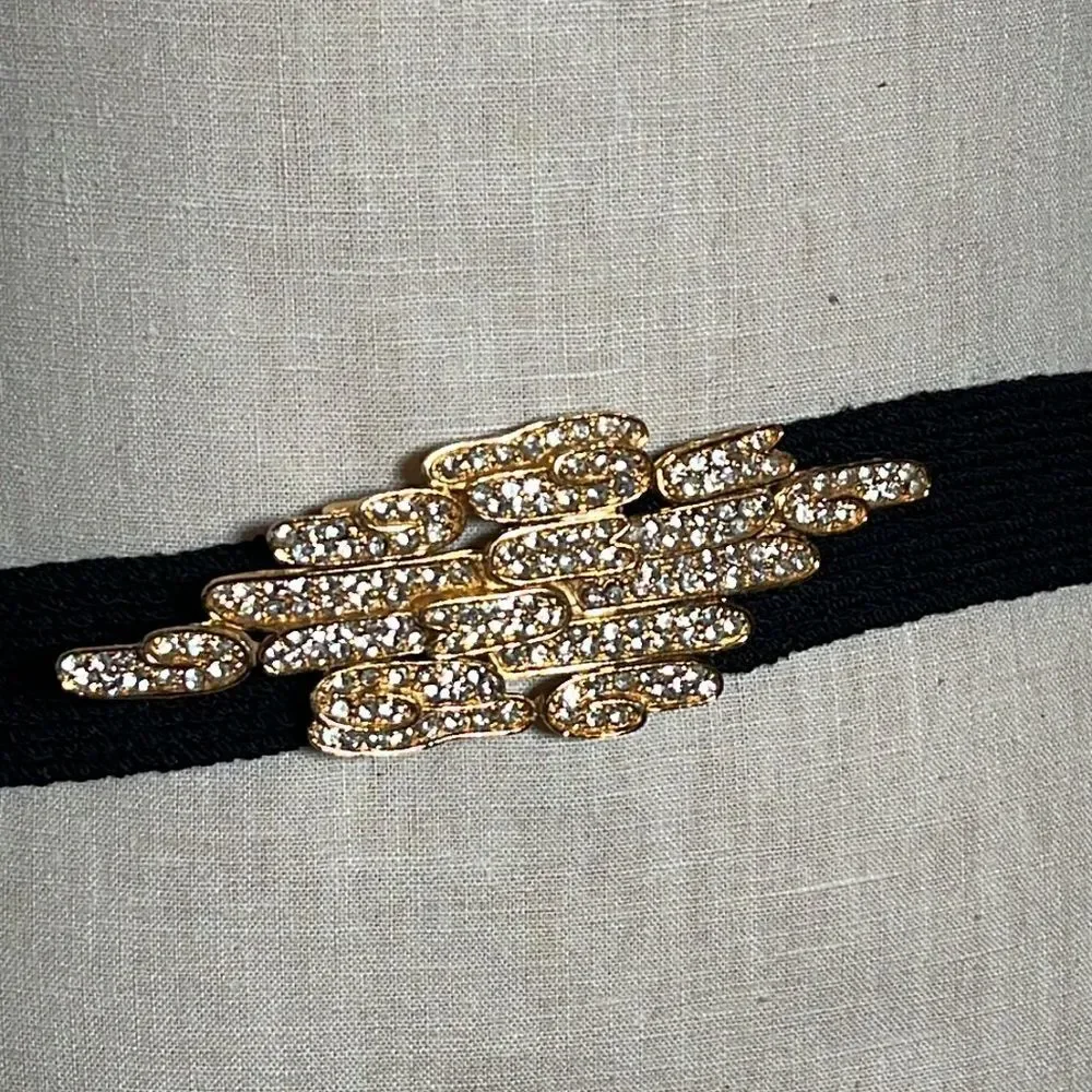 VINTAGE sparkly GOLD tone BELT with black elastic belt